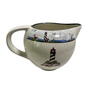 Vintage Totally Today Coastal Lighthouse Creamer Pitcher 16 oz Beach Sea